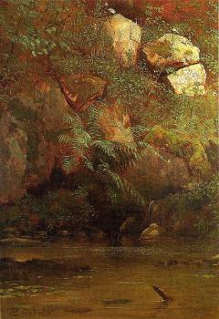 Albert Bierstadt : Ferns and Rocks on an Embankment